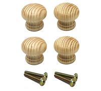 fiXte Natural Wood Cupboard Cabinet Door Knob Pine Wooden Unlacquered Handle 30mm (1-1/4") (Pack of 4)