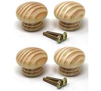 fiXte Natural Wood Cupboard Cabinet Door Knob Pine Wooden Unlacquered Handle 38mm (1-1/5") (Pack of 4)