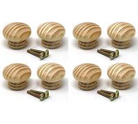 fiXte Natural Wood Cupboard Cabinet Door Knob Pine Wooden Unlacquered Handle 38mm (1-1/5") (Pack of 8)