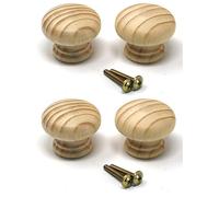fiXte Natural Wood Cupboard Cabinet Door Knob Pine Wooden Unlacquered Handle 45mm (1-3/4") (Pack of 4)