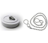 fiXte Replacement Sink Plug Shower Bath White - 45mm (1 3/4") Plug with 18" Chain or 38mm (1 1/2") Plug with 12" Chain