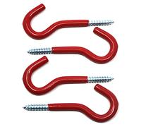 fiXte Tool Storage Utility Hooks Shed Wall Mount Plastic Coated 100mm Red Pack of 4