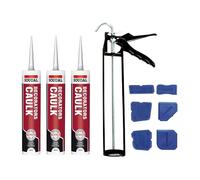 FIXTEK Decorators Caulk White Set - Bundle with Soudal White Caulk Gap & Crack Filler Acrylic Silicone Adhesive Sealant, Sealant Gun, and 6 Silicone Smoothing Tools
