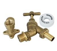 Fixthebog™ Outside 1/2" Bsp Garden Hose Union Bib Tap With Double Check Valve With 15mm Wing Back Elbow & Free Ptfe