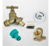 Fixthebog™ Outside Tap Kit Garden Hose Fitting, 15mm Wall Mounting Plate, Screws And Ptfe