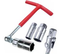 FIXTOOLS Spark Plug Socket Wrench Set Red T-Handle Stainless Steel Silicone Spark Plug Removal Tool Set 16mm and 21mm Flexible Spanner Spark Plug Wrench for Fastening and Demolition