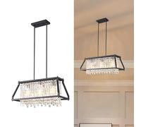 Fixture, 66cm Square Industrial Farmhouse Chandelier, Black Metal Crystal Pendant Light for Kitchen Island, Dining Living Room, Flat and Inclined Ceilings(Black,Trapezoid-66CM)