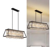 Fixture, Square Industrial Farmhouse Chandelier, Black Metal Crystal Pendant Light for Kitchen Island, Dining Living Room, Flat and Inclined Ceilings(Black,Trapezoid -90CM