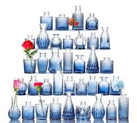 Fixwal 36 Blue Glass Bud Vases Set, Small Vases for Flowers, Centerpiece Decor, Vintage Look Home Table Decor