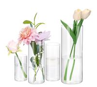 Fixwal 4pcs Clear Glass Cylinder Vases, 4, 6, 8, 10 Inch Tall Cylinder Vases for Centerpieces, Glass Flower Vase, Hurricane Floating Candle Holder Vase for Table Shelf, Party, Wedding, Home Decor