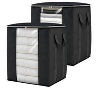 Fixwal Extra Large Blanket Storage Bags 120L 2 Pack Comforter Storage Bags with Reinforced Handles Breathable Clothes Storage Containers for King Comforter Bedding Pillow Sheet Black