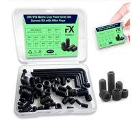 Fixxely Grub Screws Assortment Kit - 60PCS Alloy Steel | M3, M4, M5, M6, M8 Hex Headless Screws with Allen Key | Door Handle Repair & Bathroom Fixtures (Black)