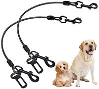 Fiyade 2 PACK Dog Car Seat Belt, Chew Proof Steel Rope Cable Dog Car Harnesses, Dog Chain Lead Cable Leash, Vehicle Harnesses with Double Clips and Latch Attachment, 27.5 inch/70 CM