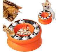 Fiyade Raised Cat Bowl Slow Feeder with Stand, Interactive Cat Toy Puzzle, Neck Protective Tilted Food Bowl, Orange