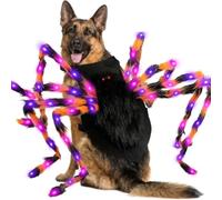 Fiyard Light Up Spider Dog Costume, Halloween Pet Clothes for Large Small Dogs Cats, 64 LED 8 Modes Flashing Scary Giant Spider Dress Up with Candy Pocket, Novelty Cosplay Party Outfit (L 100CM)