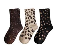 FIYIGO Women's Leopard Animal Crew Socks, Cotton Novelty Cheetah Print | Tortoise Shell, Casual, Cute Wild Pattern, Soft Mid-Calf, Breathable Cozy Fit, for Flats, Sneakers, Boots, Loafers, Fun Gifts