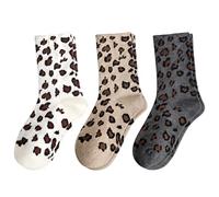 FIYIGO Women's Leopard Animal Crew Socks, Cotton Novelty Cheetah Print | Tortoise Shell, Casual, Cute Wild Pattern, Soft Mid-Calf, Breathable Cozy Fit, for Flats, Sneakers, Boots, Loafers, Fun Gifts