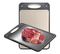 Fiyon Double-Sided Cutting Board, 35.5×24.3 cm, Stainless Steel and Wheat Straw PP, Kitchen Chopping Board with Handle