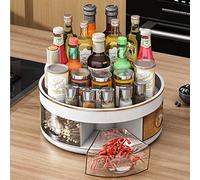 FIYSON 2 Tier Lazy Susan Turntable Cupboard Organiser,360 Rotating Spice Organizer Rack,Kitchen Spice Rack with Spoon and Label Stickers,Multifunctional Storage Rackfor Cupboard Fridge Table Pantry