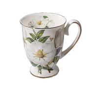FIYSON 300ml Ceramic Coffee Cup, Camellia Patterned Bone China Coffee Mug with Handle, Euro Style Porcelain Tea Cup for Home Kitchen Office, Gifts for Women, Dishwasher and Microwave Safe (style 2)
