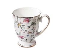 FIYSON 300ml Ceramic Coffee Cup, Camellia Patterned Bone China Coffee Mug with Handle, Euro Style Porcelain Tea Cup for Home Kitchen Office, Gifts for Women, Dishwasher and Microwave Safe (style 1)