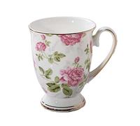 FIYSON 300ml Ceramic Coffee Cup, Camellia Patterned Bone China Coffee Mug with Handle, Euro Style Porcelain Tea Cup for Home Kitchen Office, Gifts for Women, Dishwasher and Microwave Safe (style 3)