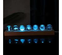 FIYSON 3D Crystal Night Ball, USB 40mm Galaxy LED Ball Light, 7pcs Solar System Crystal Balls Wooden Base Projector Light Night Lamp for Christmas Table