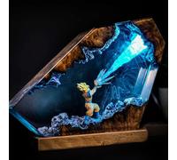 FIYSON 3D Dragon Ball Epoxy Resin Night Light, Upgrade Son Goku Figures Ornaments with Wooden Base, Bedside Lamp with USB Cable and 16 Colour Remote Multicoloured LED Night Lamp, Desktop Art