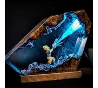 FIYSON 3D Epoxy Resin Night Light, Resin Son Goku Figure Ornaments with Wooden Base, Bedside Lamp with USB Cable and 16 Color Remote, Multicolor LED Night Lamp, Desktop Art Decor Gift (Style 2)