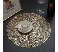 FIYSON 6Pcs Hollow-carved Round Placemats,15in Washable PVC Table Place Mats,Heat Resistant Non-slip Table Placemats,Firework Decorative Placemats for Wedding,Dinner Parties,Home,Kitchen Decor (Gold)
