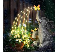 FIYSON Elephant Statue Garden Decoration, Watering Elephant Figure Solar Powered LED Fairy Lights, Gifts for Mum Women Living Room, Weatherproof Elephant Decoration for Patio, 27 cm