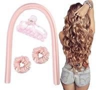 FIYSON Heatless Curling Rod Headband, Sleeping Soft Headband for Long Medium Hair, DIY Lazy Heatless Hair Curling Wrap Kit with Scrunchies and Hair Clip, Silk Hair Wrap Best for Natural Wave (Pink)