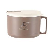 FIYSON Instant Noodle Bowl, 1100 ml, Ramen Bowl with Lid, Leak-Proof Soup Bowl, Soup Cups with Handle, Rice Bowl, Salad Bowl, Bento Box (Khaki, Small)