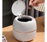 FIYSON Mini Waste Bin, Table Bin, Bathroom Cosmetic Bin, Table Bin with Lid, Diameter x H: 16 x 15 cm, Waste Bin, Small for Kitchen, Bathroom, Bed, Office, Desk, Odour-Proof (White)