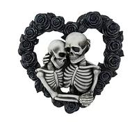 FIYSON Pair of Skull Wall Decoration 20 x 20 cm Black Skull Heart-Shaped Rose Hanging Decoration Door Decoration Halloween Skull Wreath Autumn Winter Decorative Thanksgiving Indoor Wall Decoration