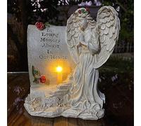 FIYSON Solar Angel Garden Figures, Praying Winged Angel Figurine, LED Guardian Angel Figure Grave Decoration, Weatherproof Solar Angel Grave Lights for Lawn, Yard, Patio, Window Sill, 21x18x13cm