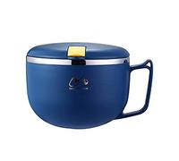 FIYSON Stainless Steel Instant Noodle Bowl 900-1200 ml Portable Bento Box Leak-proof Instant Noodle Bowl Rice Bowl Food Bowl with Lid and Cover Soup Bowl (Blue, Large)