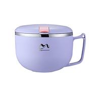 FIYSON Stainless Steel Soup Bowls with Handles,Instant Noodle Bowl with fork,Ramen Cooker Insulation Bowl with Sealing Lid/Mobile Phone Holder,Student Lunch Box Food Storage Container (Purple,1200ml)