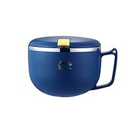FIYSON Stainless Steel Soup Bowls with Handles,Instant Noodle Bowl with fork,Ramen Cooker Insulation Bowl with Sealing Lid and Mobile Phone Holder,Student Lunch Box Food Storage Container (Blue,900ml)