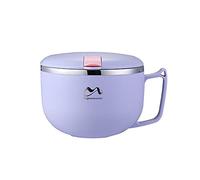 FIYSON Stainless Steel Soup Bowls with Handles,Instant Noodle Bowl with fork,Ramen Cooker Insulation Bowl with Sealing Lid/Mobile Phone Holder,Student Lunch Box Food Storage Container (Purple,900ml)