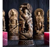 FIYSON Thor Figure, Nordic God Viking Decorative Statue, Scandinavian German God Wodan Sculpture Ornament,Norse Mythology Decor,Viking God Worship Altar Shrine Sculpture Home Decor (Thor)