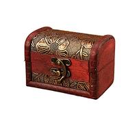 FIYSON Vintage Handmade Storage Box Small Wooden Treasure Chests With A Front Lock Antique Style Jewelry Organizer With Hand-Carved Floral Motifs for Keepsake Box Trinket Decorative Box (Lotus)