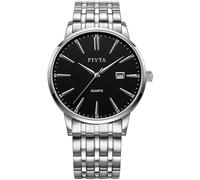 FIYTA Classic Watch with Thin Stainless Steel Quartz, 3-Hand Date, 30m Waterproof, 40mm/28mm, Business to Weekend and Couples, Gift Box, Black dial with silver steel band, 40mm, Minimalist