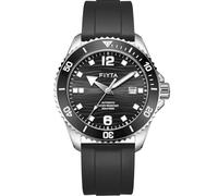 FIYTA Men's Mechanical Wristwatch, Voyage Series Men's Diver Watch, Manual Winding, 300M Water Resistant, 316L Steel, 3-Hand Date, Luminous, Rotating Bezel, 43MM, Black dial/silicone strap, 43.4mm