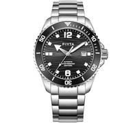 FIYTA Men's Mechanical Wristwatch, Voyage Series Men's Diver Watch, Manual Winding, 300M Water Resistant, 316L Steel, 3-Hand Date, Luminous, Rotating Bezel, 43MM, Black dial/steel strap, 43.4mm
