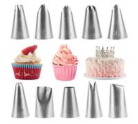 Fizdoqg 10 PCS Piping Nozzle, Piping nozzles, Piping Tips Set, Large Piping Nozzle Set, Stainless Steel Icing Nozzles, Piping Bags and Nozzles for Baking DIY Cookie Cream Cupcake Decorating