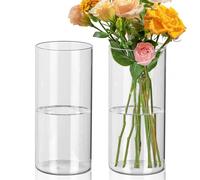 Fizdoqg 2Pcs Cylinder Vases 20cm Tall Glass Vase Clear Cylindrical Vase for DIY, Candle Holder, Floral Arrangement, Living Room, Home, Office or Wedding