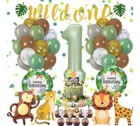Fizdoqg Jungle Birthday Decorations 1 Year, Animal Balloons Wild One Banner | Jungle Animal Birthday Decorations With Banner, Animal Balloons, Cake Toppers for Kids Jungle Birthday Decorations