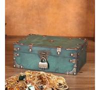 Fizdoqg Vintage Green Treasure Chest, 24 x 17 x 10 cm, with Combination Lock, Large Storage Box for Children's Birthday, Decorating, Gift