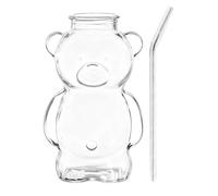 Fizepgo Bear Clear Glass Tumbler with Straw - for Iced & Hot Drinks, Home Bar Office Parties